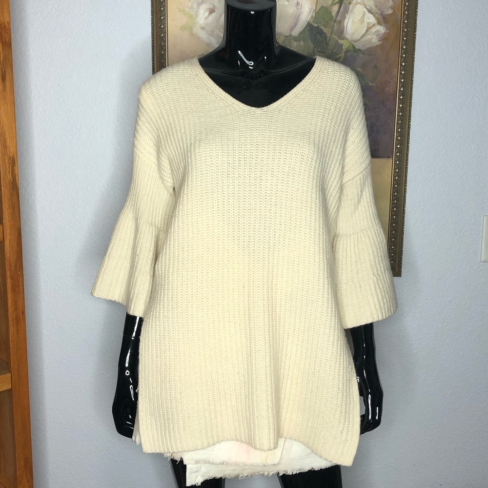 Derek Lam 10 Crosby 100% Wool 3/4 Bell Sleeve Sweater w/ Side Slits Sz S